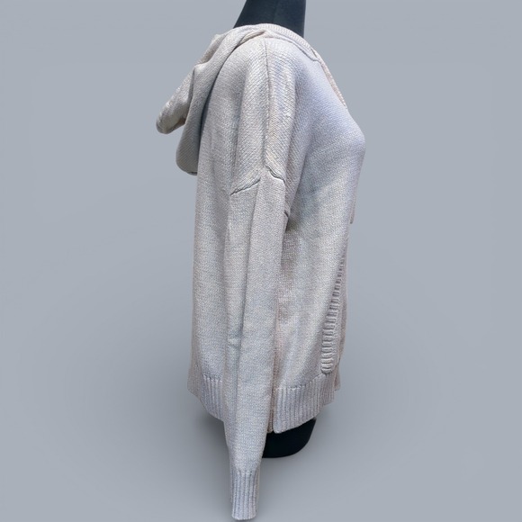 EVEREVE Aspen Silver Oatmeal Metallic Hoodie Sweater Small Oversized Cozy - Picture 3 of 9